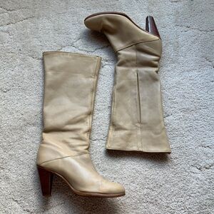 Frye Vintage 70s Tan Tall Slouch Boots, Size 9M